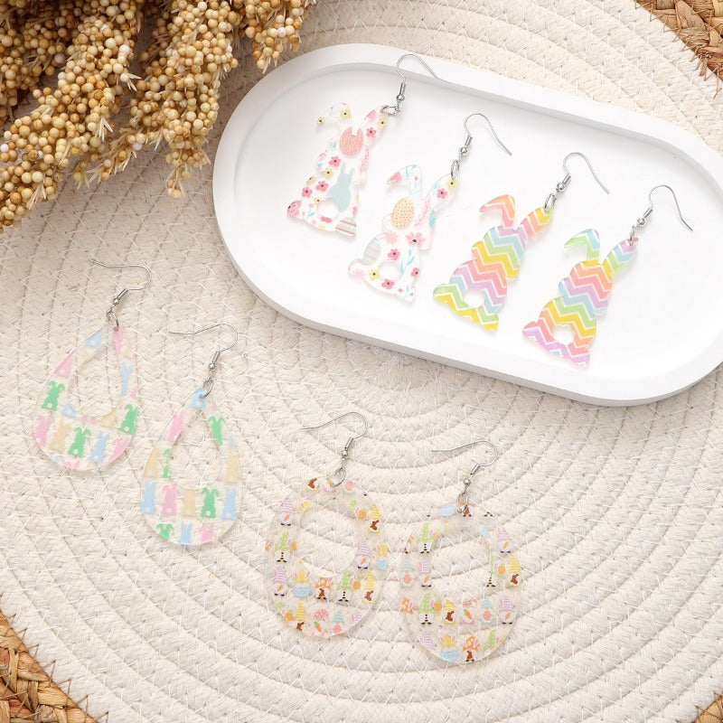 Wholesale Easter Acrylic Print Bunny Stripes Love Heart Fashion Contrast Color Personality Earrings